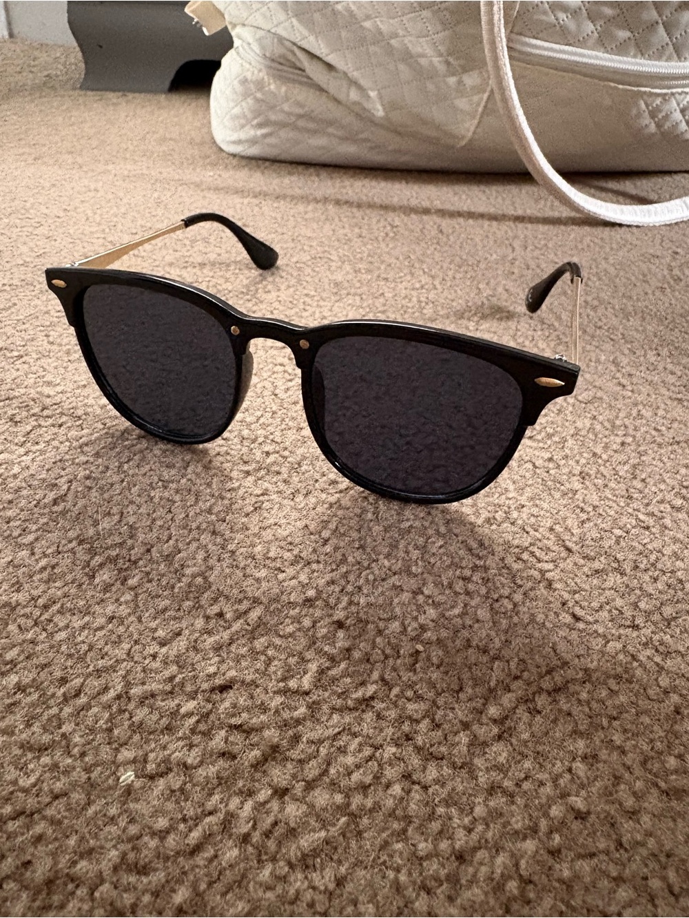 Classic Round Black Sunglasses with Gold Accents